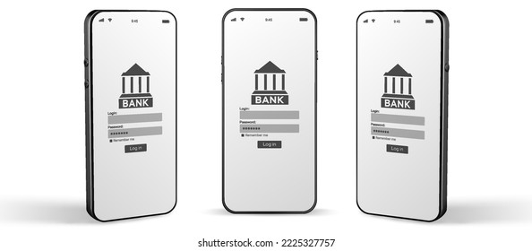 Mobile banking network. Smartphone with internet online bank application. Pig bank with usd money cash on white background. Save money business concept.