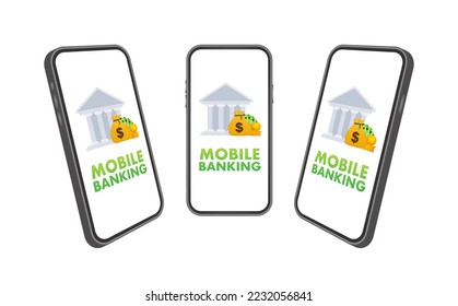 Mobile banking. Online banking. Bank icon on smartphone screen. Vector stock illustration.