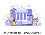 Mobile banking and online payment concept. People using laptop and mobile smartphone for online banking and accounting. Vector flat iliustration. Template for landing page