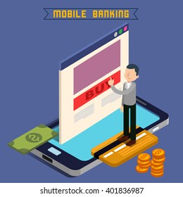 Mobile Banking. Online Payment. Isometric Finance. Vector illustration