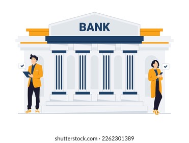 Mobile banking and online payment transfer electronic funds from bank to bank. Sending and receiving money concept illustration