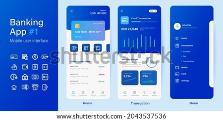 Mobile banking online smartphone app blue color application layout UI user interface money transfer management 