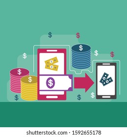 Mobile banking and online wallet vector illustration with flat design