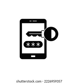 Mobile banking password icon in black flat glyph, filled style isolated on white background