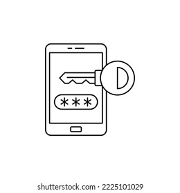 Mobile banking password icon in line style icon, isolated on white background