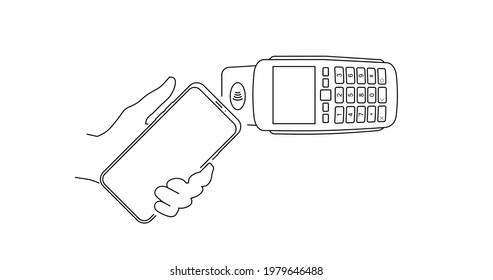 Banca móvil y pago con tarjeta de crédito usando smartphone. Pagos NFC. Escanear para pagar. Pago mediante teléfono para escanear código QR. Pago sin contacto. Ilustración vectorial.