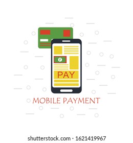 Mobile banking and mobile payments concept. Vector illustration. Flat design with white background