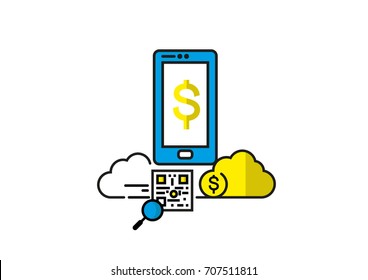 mobile banking and qr code scan for online marketing and shopping.