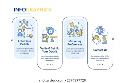 Mobile banking registration process rectangle infographic template. Data visualization with 4 steps. Editable timeline info chart. Workflow layout with line icons. Lato Bold, Regular fonts used