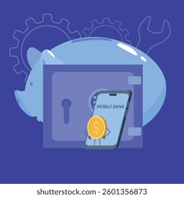 Mobile banking and saving money, online payments. Vector design concept of deposit security, investments