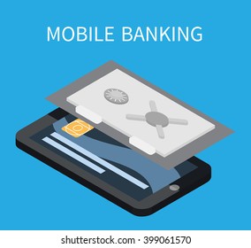 Mobile banking security on smartphone. Flat vector illustration