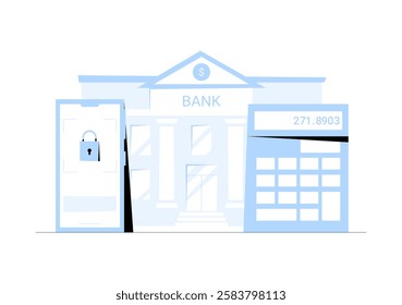 Mobile Banking Security With Smartphone And Calculator In Flat Vector Illustration Symbolizing Online Transactions, Financial Safety, And Secure Banking, Isolated On White Background