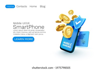 Mobile banking service, financial payment Smartphone screen, technology. Vector illustration