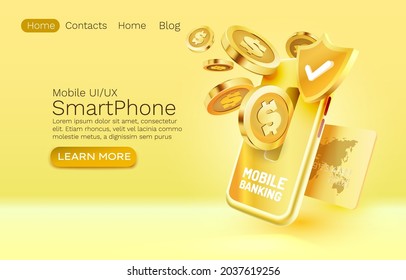 Mobile banking service, financial payment Smartphone mobile screen, technology mobile display light. Vector illustration