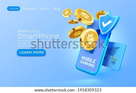 Mobile banking service, financial payment Smartphone mobile screen, technology mobile display light. Vector illustration