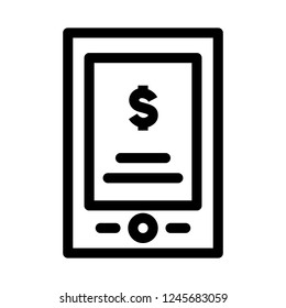 Mobile banking, smart phone showing invoice, icon vector illustration in outline or line style