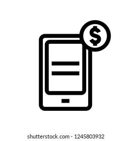 Mobile banking, smartphone app icon vector illustration in outline / line style