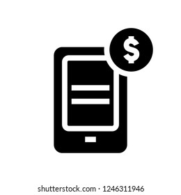 Mobile banking, smartphone app icon vector illustration in solid glyph black style
