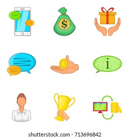 Mobile banking support icon set. Cartoon set of 9 mobile banking support vector icons for web design isolated on white background