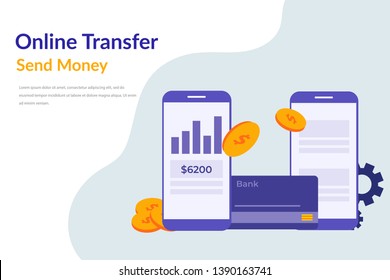 mobile banking transactions concept. Mobile transfer payments vector illustration concept for web landing page template, banner, flyer and presentation