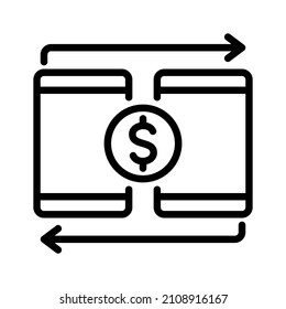 Mobile Banking Transfers Symbol. Rahmenstil. Vektorgrafik. Einzeln auf weißem Hintergrund.