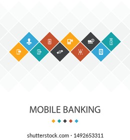 Mobile banking trendy UI template infographics concept.account, banking app, money transfer, Mobile icons