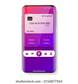 mobile banking user interface purple, Smartphone redesign realistic object 