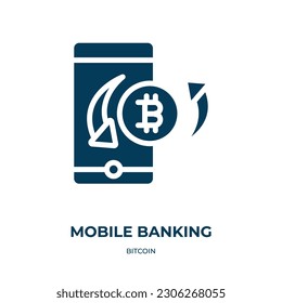 mobiles Banking, Vektorsymbol. Mobile Banking, Bank, Business-gefüllte Icons aus dem flachen Bitcoin-Konzept. Einzeln schwarzes Symbol, Vektorgrafik-Symbol-Element für Webdesign und mobile Apps