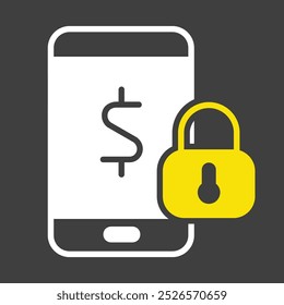 Icono de Vector bancario móvil sobre fondo oscuro. Guardar fondos. Símbolo de la banca por Internet. Seguridad monetaria. Señal de seguridad. Símbolo del gráfico para su diseño del Sitio web, logotipo, App, UI