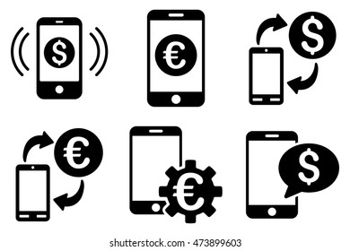 Mobile Banking vector icons. Pictogram style is black flat icons with rounded angles on a white background.