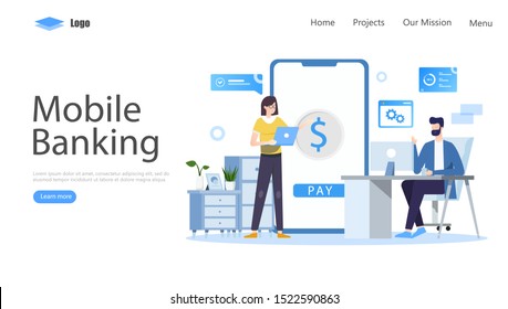 Mobile Banking Vector Illustration Concept , Suitable for web landing page, ui, mobile app, editorial design, flyer, banner, and other related occasion