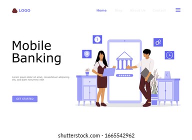 Mobile Banking Vector Illustration Concept , Suitable for web landing page, ui, mobile app, editorial design, flyer, banner, and other related occasion