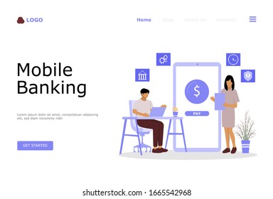 Mobile Banking Vector Illustration Concept , Suitable for web landing page, ui, mobile app, editorial design, flyer, banner, and other related occasion