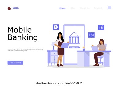 Concepto de Ilustración de vectores de banca móvil , Apto para página de inicio web, ui, aplicación móvil, diseño editorial, volante, banner y otras ocasiones relacionadas