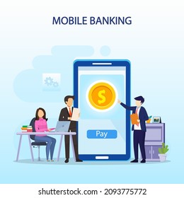 Concepto de Ilustración de vectores bancarios móviles, estilo de plantilla de vector plano adecuado para la página de aterrizaje web, fondo.