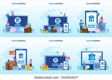 Mobile Banking Vector Illustration Concept, Flat vector template Style Suitable for Web Landing Page, Background.