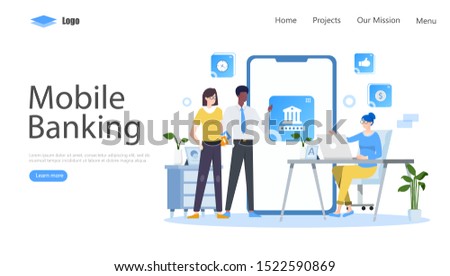 Mobile Banking Vector Illustration Concept , Suitable for web landing page, ui, mobile app, editorial design, flyer, banner, and other related occasion