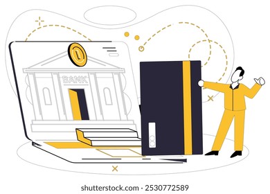 Mobile banking vector illustration. In electronic dance transactions, mobile banking is lead partner, guiding steps The digital currency waltzes through cyberspace, orchestrated by melodies mobile