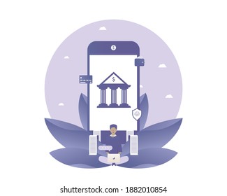 Mobile Banking. Vektorgrafik für Telearbeit, Fernarbeit, soziale Medien, Unternehmen, Finanzen, Investitionen und Verdienen von Geld
