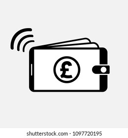 Mobile banking, mobile wallet, digital wallet, payment icon with British Pound symbol, vector illustration.