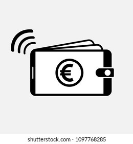 Mobile banking, mobile wallet, digital wallet, payment icon with EURO symbol, vector illustration.