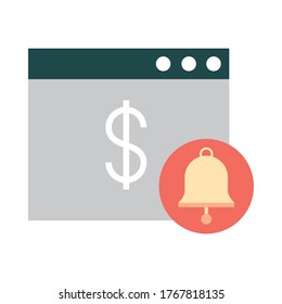 mobile banking, website money alert bell vector illustration flat style icon