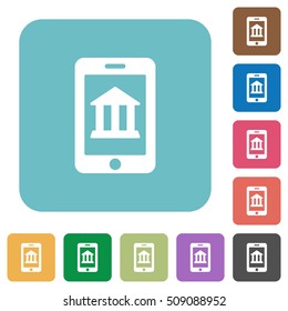 Mobile banking white flat icons on color rounded square backgrounds
