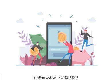 Mobile Banking Withdrawl Illustration Concept Showing how user pay transaction and withdrawal using mobile phone, Suitable for landing page, ui, web, App intro card, editorial, flyer, and banner.