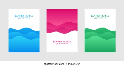 Mobile Banner Design Set of Web, Mail, Brochures. Mobile ads design template with Blue, Magenta and Green Waves.