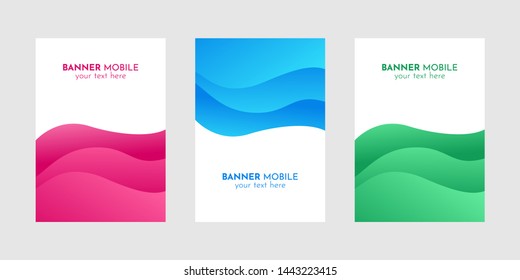 Mobile Banner Design Set of Web, Mail, Brochures. Mobile ads design template with Blue, Magenta and Green Waves.
