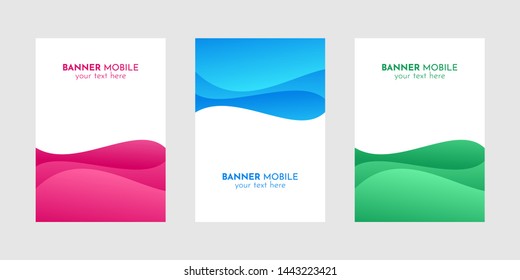 Mobile Banner Design Set of Web, Mail, Brochures. Mobile ads design template with Blue, Magenta and Green Waves.