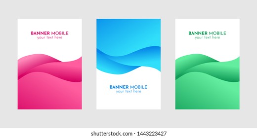 Mobile Banner Design Set of Web, Mail, Brochures. Mobile ads design template with Blue, Magenta and Green Waves.