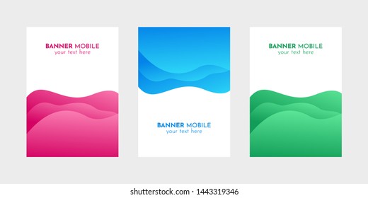 Mobile Banner Design Set of Web, Mail, Brochures. Mobile ads design template with Blue, Magenta and Green Liquid style.