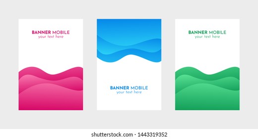 Mobile Banner Design Set of Web, Mail, Brochures. Mobile ads design template with Blue, Magenta and Green Liquid style.